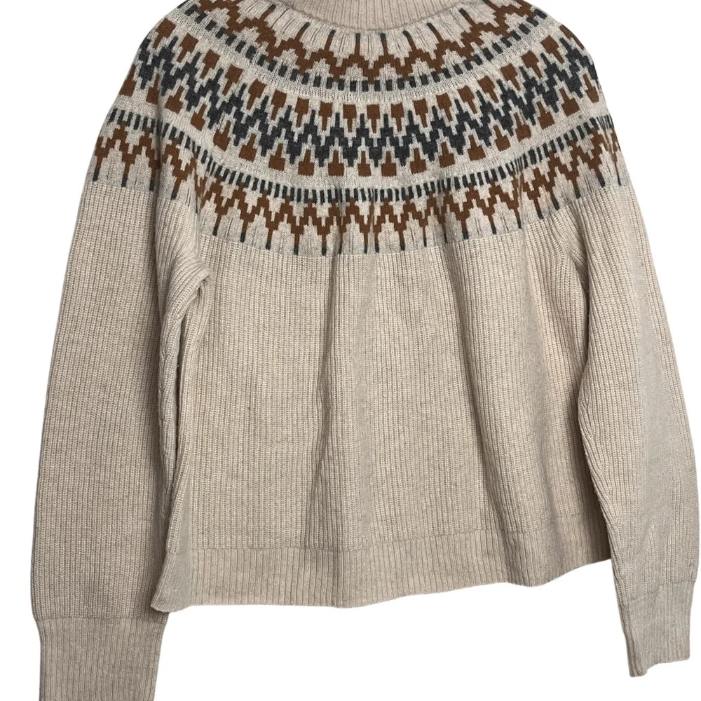 J. Crew Mock Neck Fair Isle Sweater Womens Lamb's Wool Blend Neutral Lodge